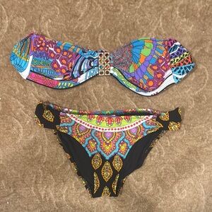 Colorful Strapless Bikini Set